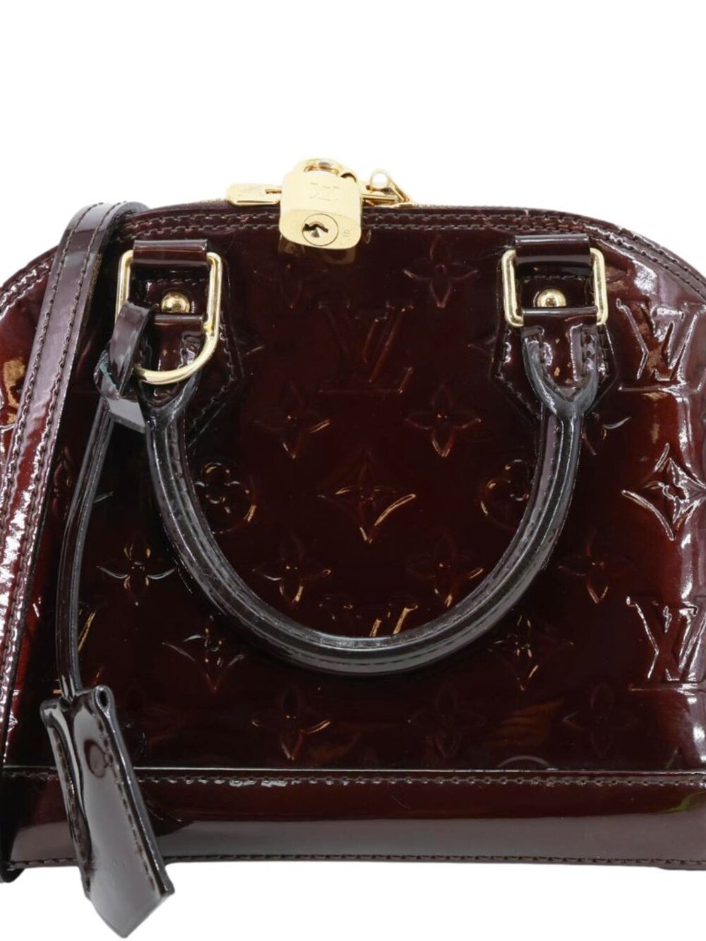 Louis Vuitton Alma BB Monogram Vernis Leather Satchel Bag Amarante
